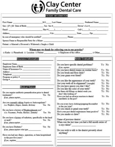 Claycenterdentist Clay Center Family Dental Care patient information form pdf